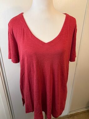 J. Jill 100% Pima Cotton Red V-Neck Short Sleeve Top